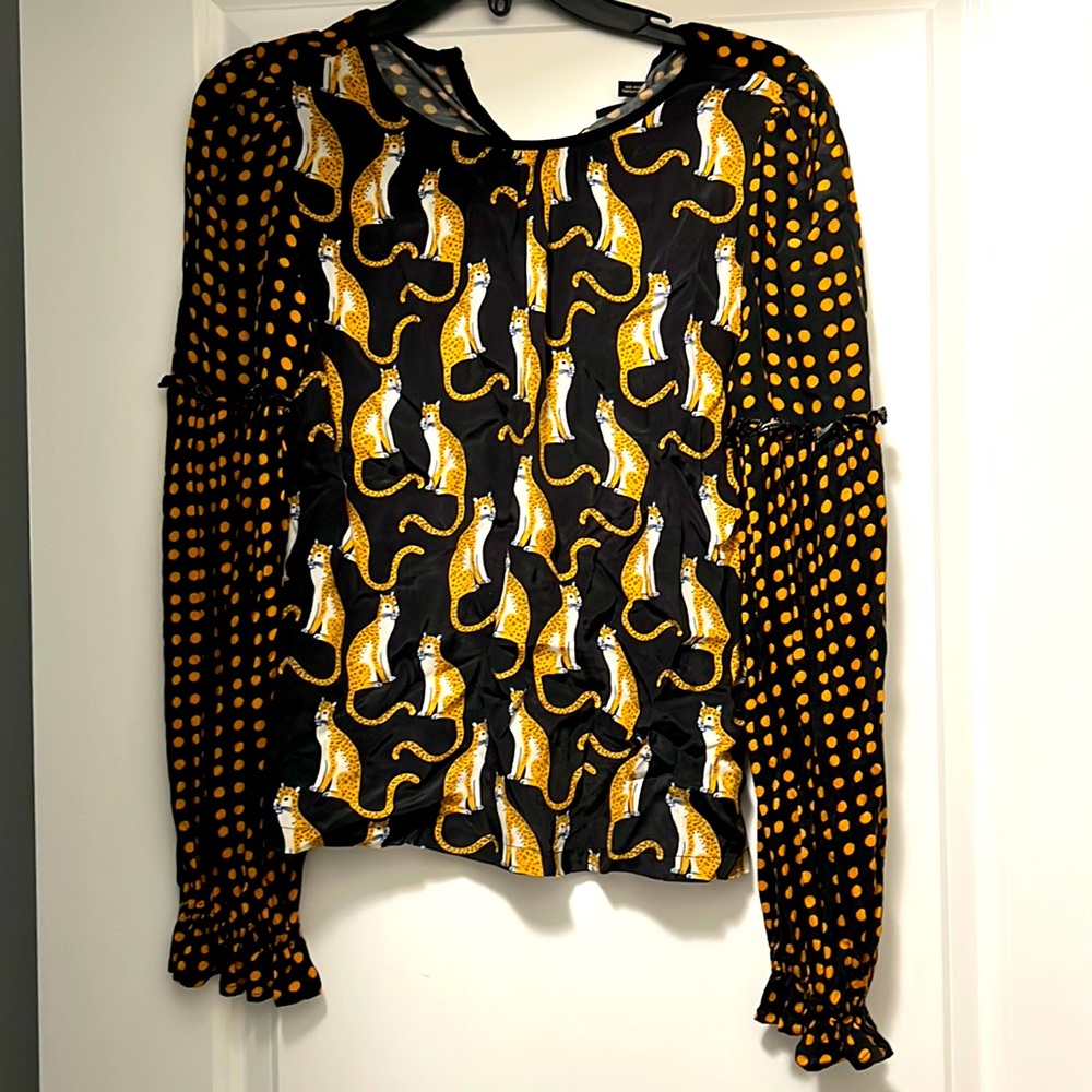 Anthropologie Navy & Yellow Cat Blouse